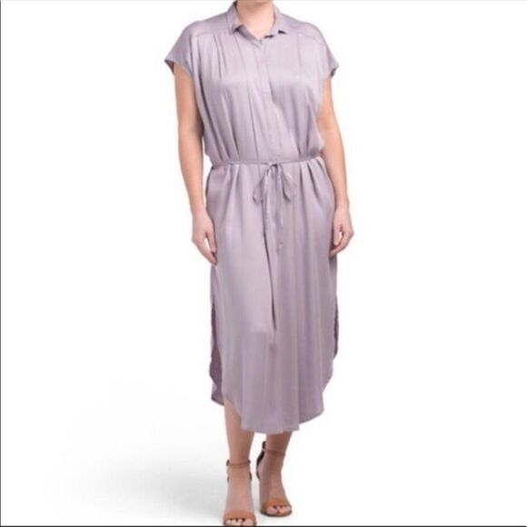 YOUNG FABULOUS & BROKE | NEW Midi Belted Shirt Dress Purple Women’s Size Small - Picture 9 of 9